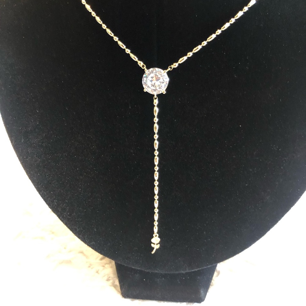 Gold Drop Pendant Necklace with Clear Crystal Accent